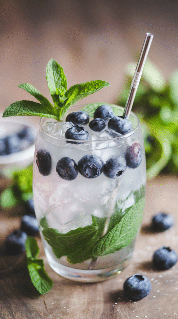 Celebrate with a fresh and bubbly Blueberry Mojito Sparkler. Perfect for those who love a sparkling twist to their patriotic drinks!