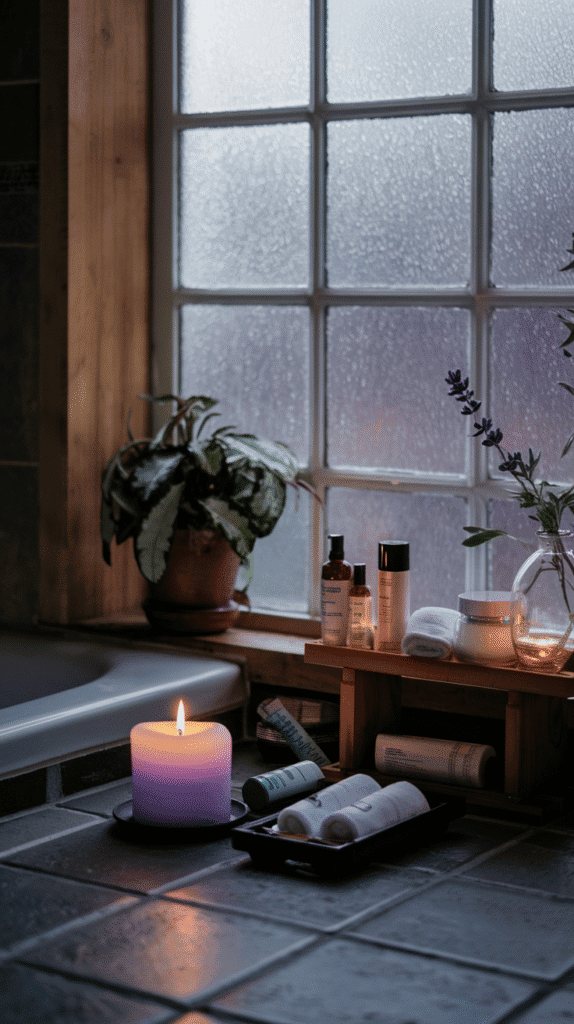 Transform your bathroom into a serene space for skincare, signaling a time to relax and rejuvenate.