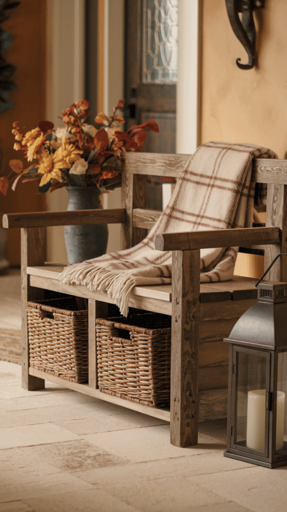 Not only does a bench offer a spot to sit while putting on boots, but it can also house scarves, gloves, or pet leashes.