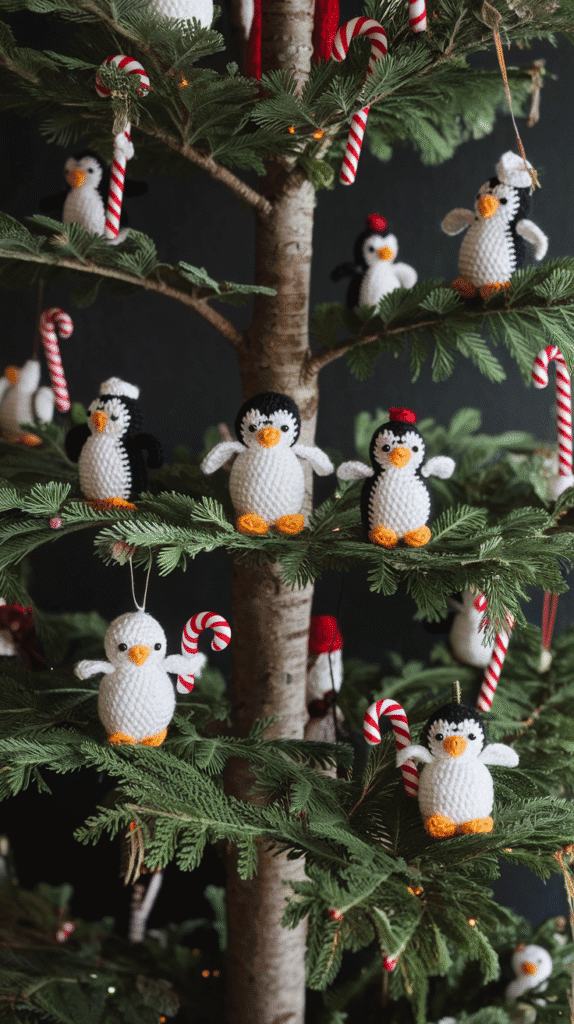A Christmas tree filled with tiny handmade penguins and candy canes crocheted by you.