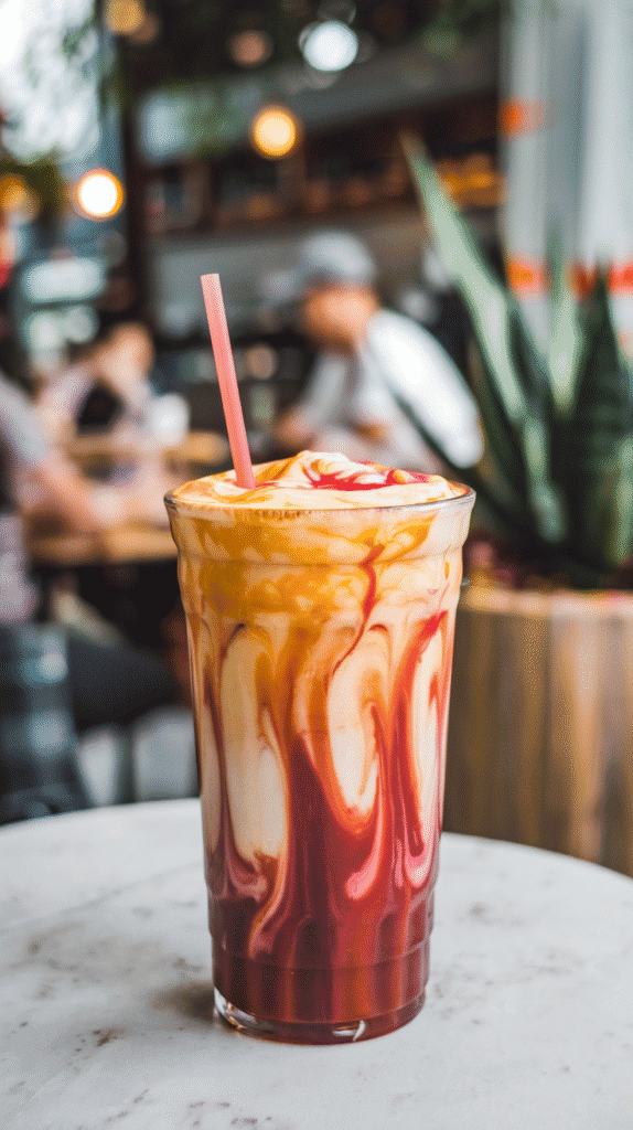 A mangonada is a frosty, vibrant mango smoothie layered with chamoy sauce.