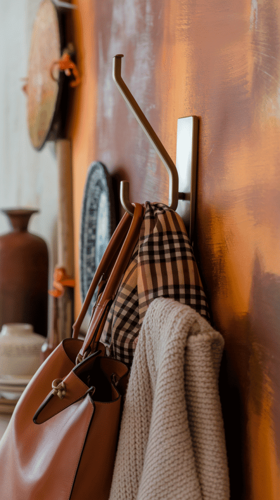 Changing out your entry hooks adds a subtle fall detail—choose bronze, brushed gold, or wrought iron.