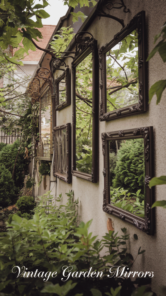 Create the illusion of hidden worlds in your garden with vintage mirrors that reflect and expand your space.