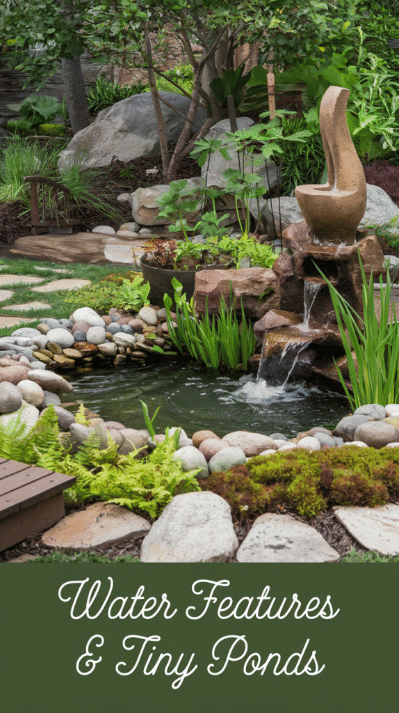 Add soothing sounds and shimmering reflections with tiny ponds and water features that enhance your garden's tranquility.
