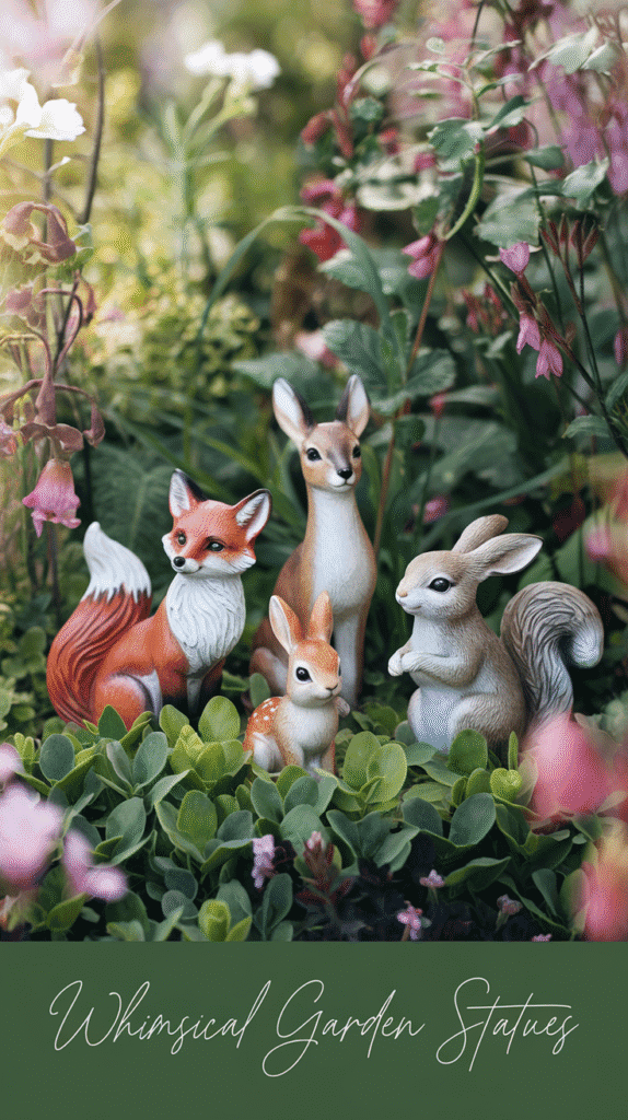 Delight in playful garden statues that add charm and whimsy to your outdoor sanctuary, inviting exploration and wonder.