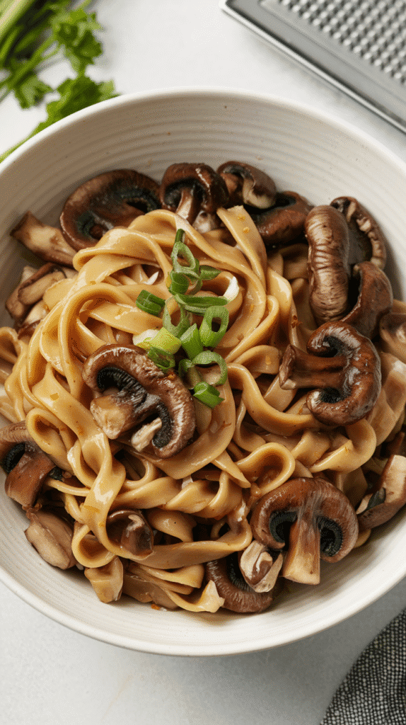 Cazy Pasta Recipe - Velvety noodles tangled with umami-packed mushrooms, silky and savory.