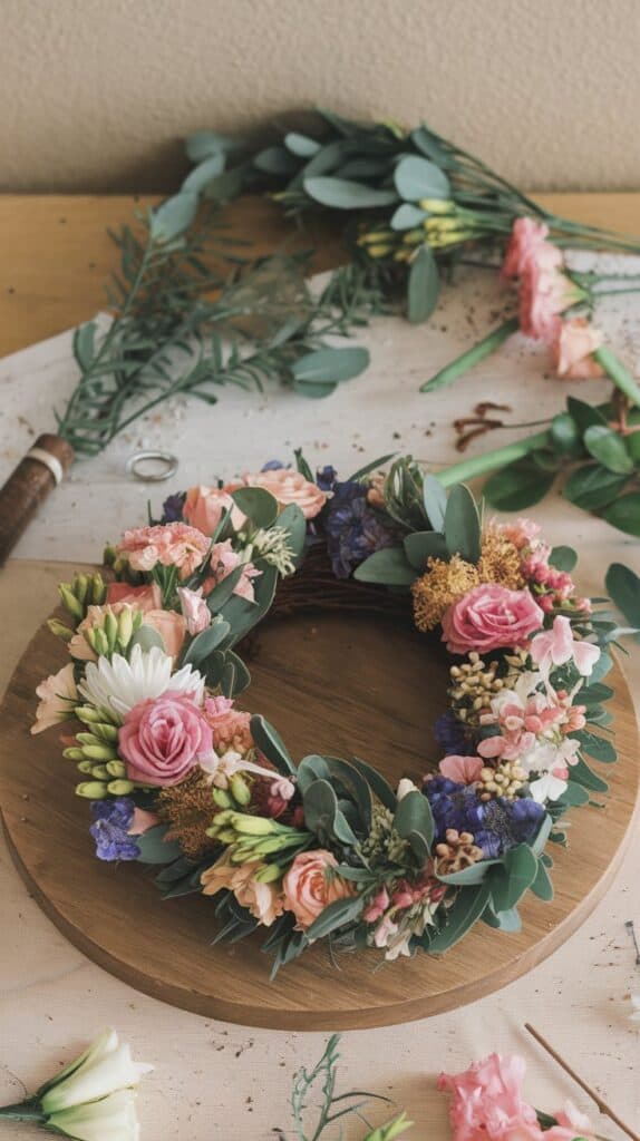 Seasonal DIY Projects: Bring the outside in with a fresh or faux floral wreath for your front door or kitchen wall.
