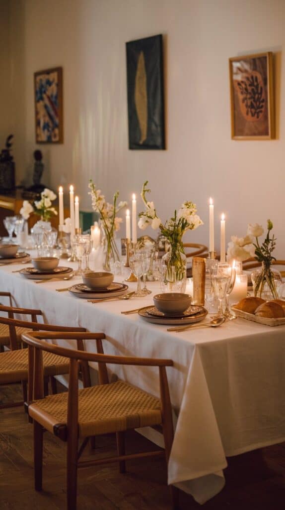A fully set table glowing with candlelight, ready to welcome guests with zero last-minute stress.