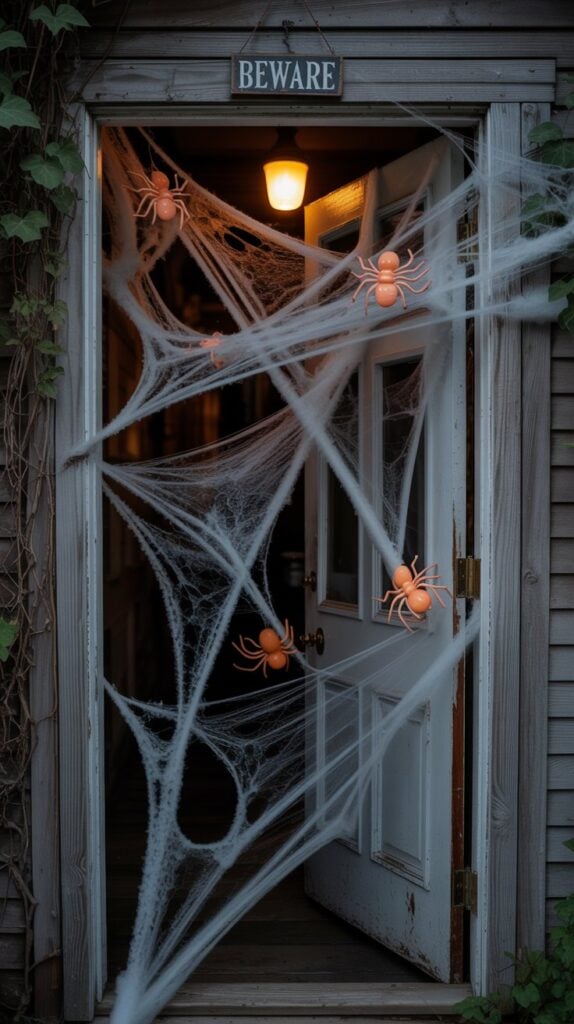 Webs stretched across your doorway with plastic spiders peeking out, making trick-or-treaters lean in closer.