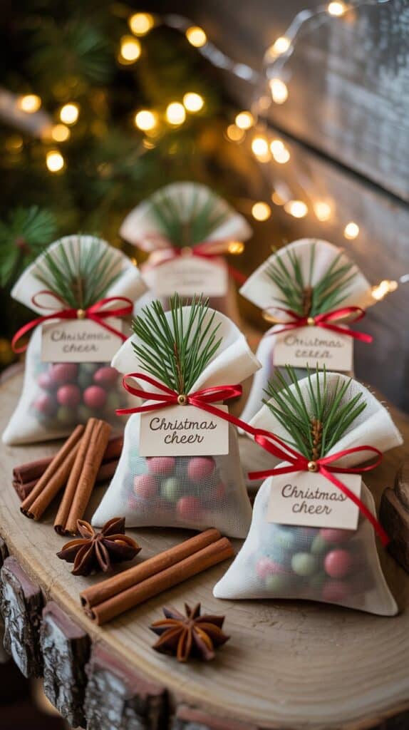 Muslin bags filled with dried orange, cloves, and cinnamon sticks—your whole room smells like Christmas morning.
