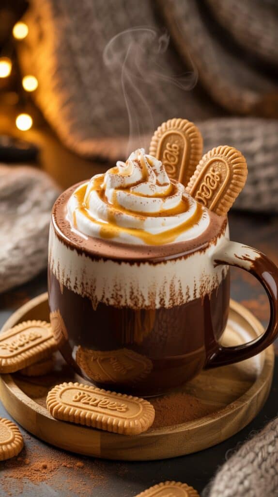 Hot Chocolates: Crumbs cascading down soft cream, cookie butter ribbons swirled through chocolate, every sip tasting like dessert in a mug.