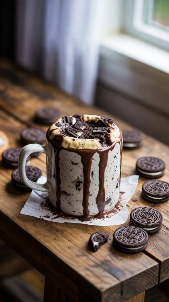 Viral TikTok-Inspired Recipes: A soft, gooey cake that rises perfectly in the mug, still warm and studded with melted cookie pieces.