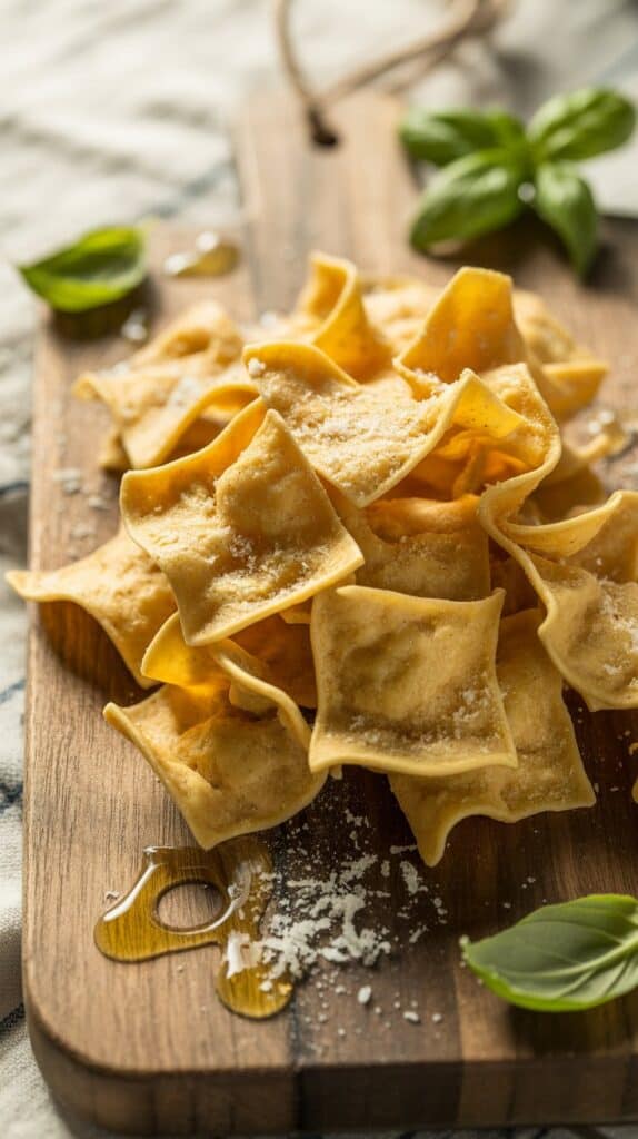 Crunchy pasta spirals tossed in cheese, snapping lightly as you dip them in marinara.