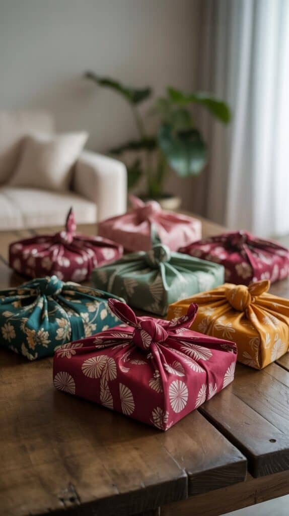 15 Cozy Christmas Crafts: Soft linen squares tied in a cross-wrap with a sprig of rosemary.