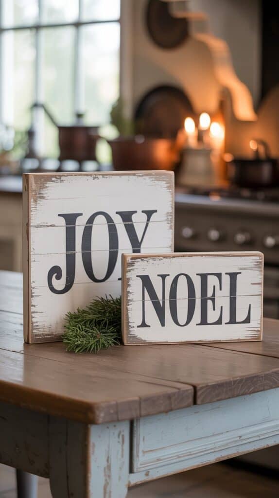 15 Cozy Christmas Crafts: A weathered plank leaning on your porch with a plaid bow and fairy lights.