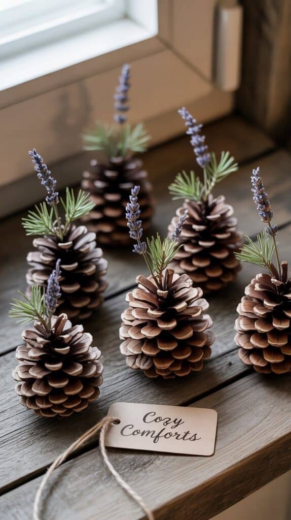 15 Cozy Christmas Crafts: A wooden bowl of cinnamon-scented pinecones and star anise on a coffee table.