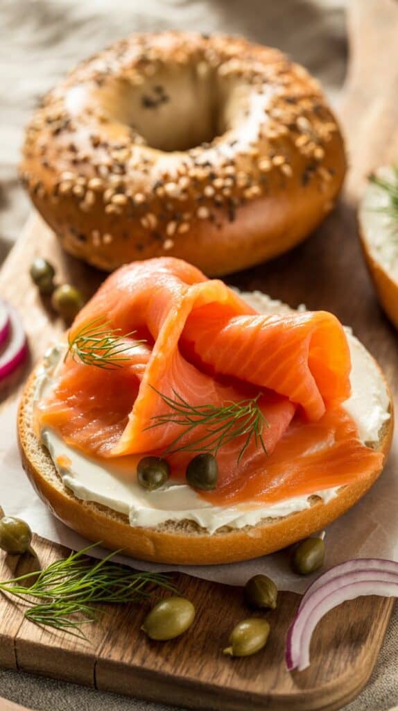 The crunch of a toasted bagel, the creamy tang of cheese, and the salty luxury of smoked salmon, indulgent but straightforward.