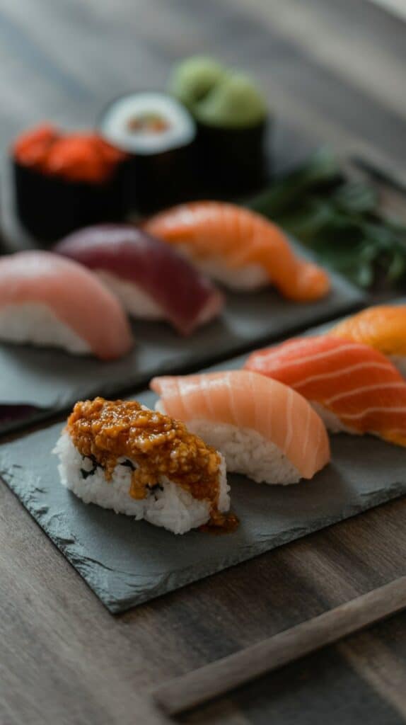 Sushi isn’t just about raw fish; it’s about balance. From the texture of vinegared rice to the delicate slice of fish or vegetables, each piece reflects the Japanese philosophy of simplicity and respect for ingredients.