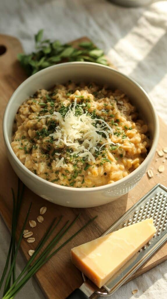 A bowl of golden oats flecked with green herbs, the savory aroma reminding you of your favorite café breakfast, but made in minutes.