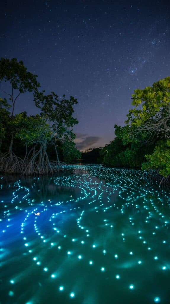 Watching your hand sparkle underwater while schools of fish create glowing trails around your boat.