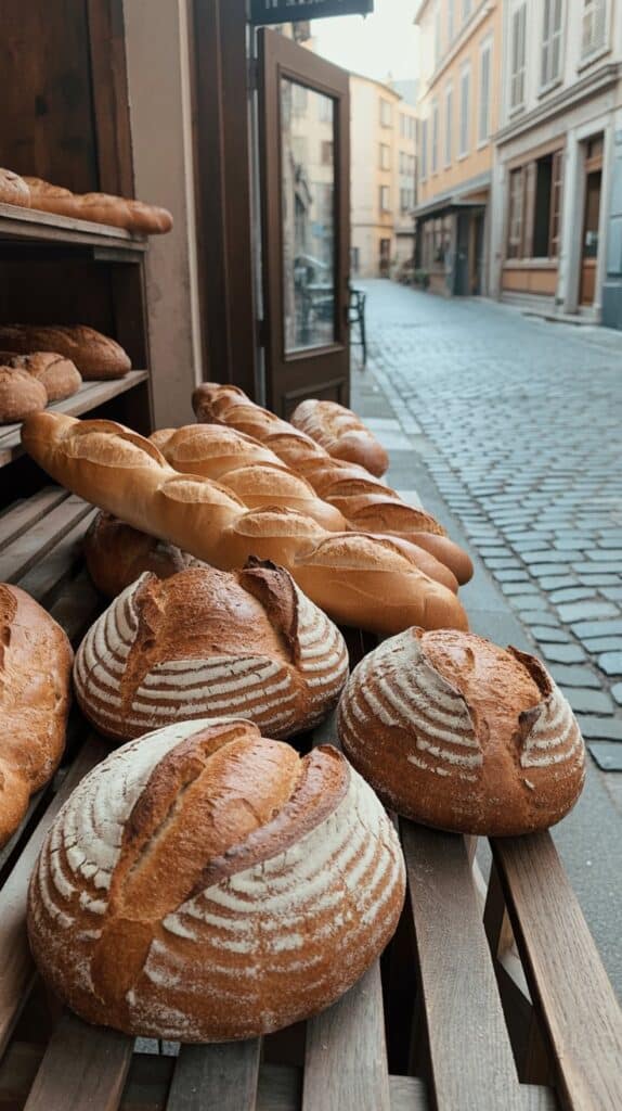 Bakeries Worth Flying For: Loaves cooling on wooden racks, dusted with flour like soft snow, while the scent of warm crust fills the cobblestoned street outside.