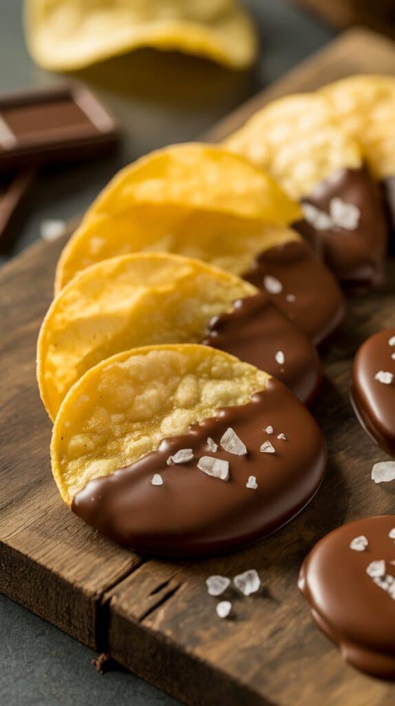 Sweet & Salty Snack: Rustic, golden chip edges dotted with melting chocolate bits, crunchy, sweet, salty perfection.